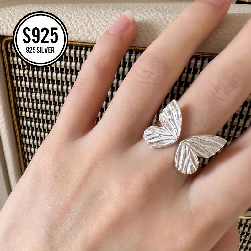925 Hypoallergenic Sweet Butterfly Ring Niche Design Celebrity Simple Temperament Ring Daily Wear Accessories Decorative Accessories Valentine's Day Mother's Day Gift Lady Gift Anti-oxidation Storage Gift Box 3.6g