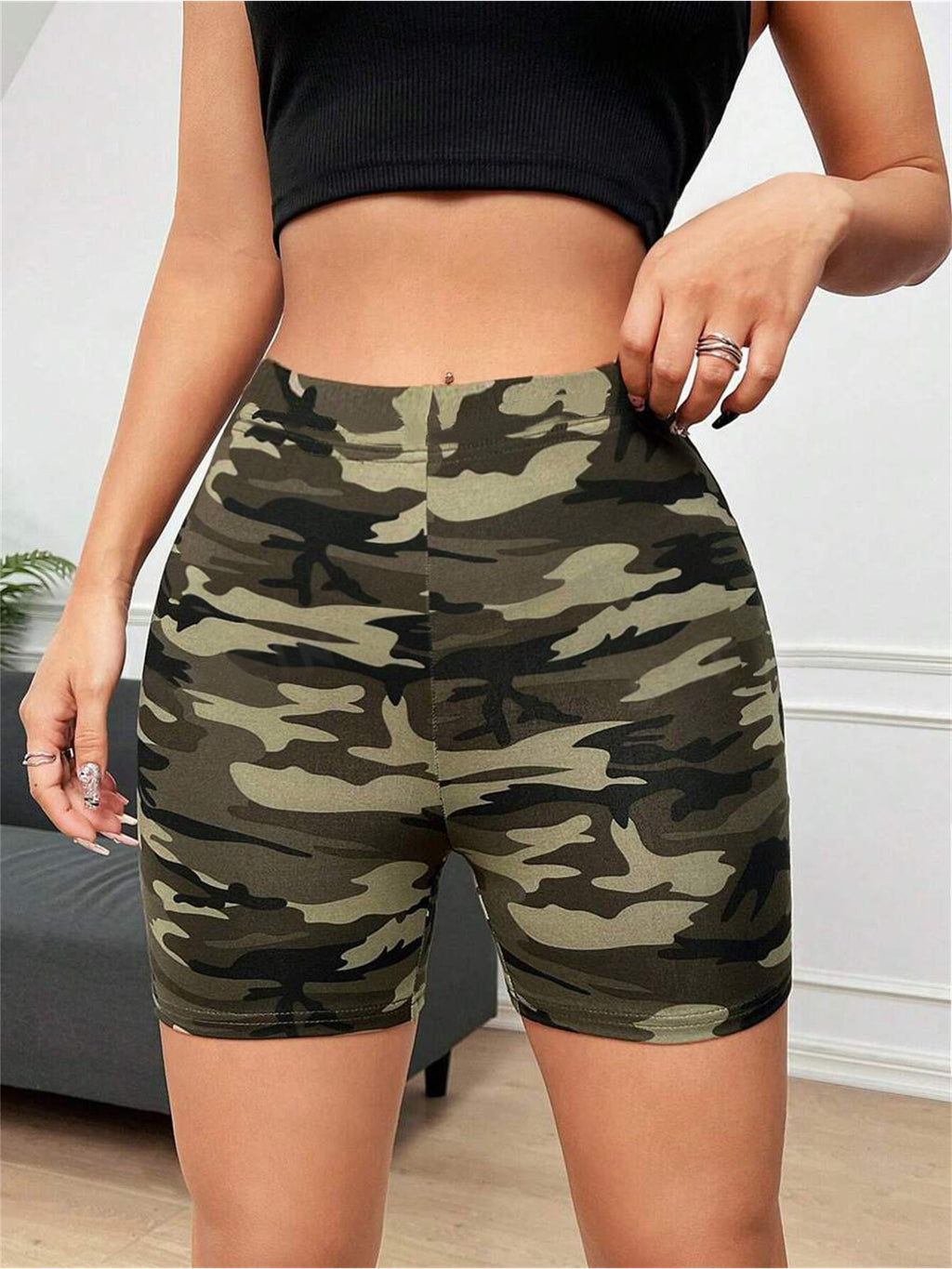 Summer 2024 Camo Print High-Waist Women's Athletic Shorts - Breathable, Slimming & Butt-Lifting for Running and Cycling