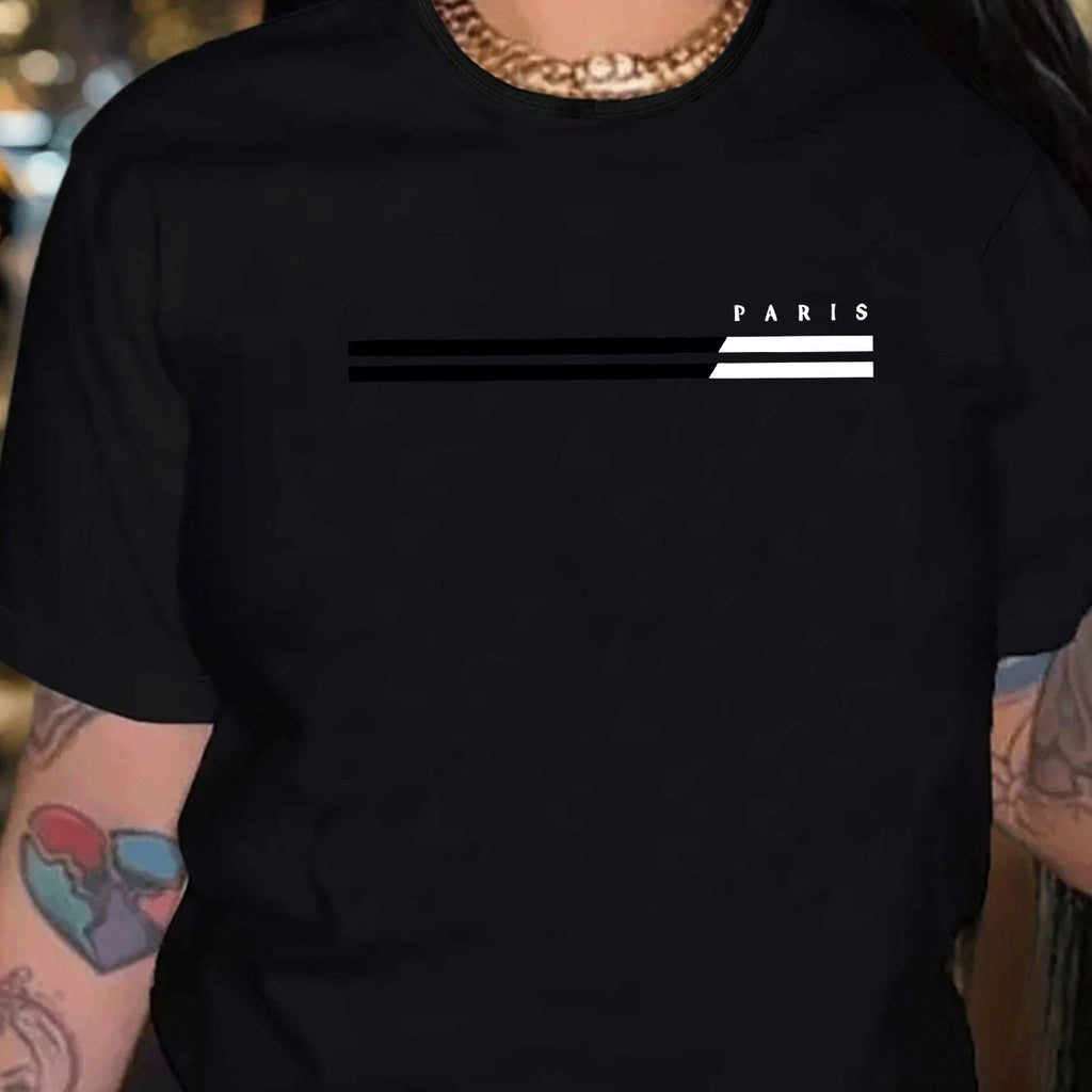 1pc Paris Graphic Print Women'S Casual Summer T-Shirt - Red, Short Sleeve, Round Neck, Polyester Blend, Comfort Fit, Casual Wear | Graphic Tee | Comfortable Fit