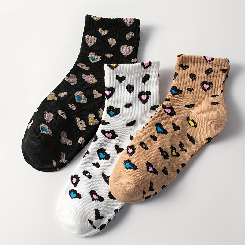 9-Pack Women's Leopard Print Heart Stripe Fashion Casual Mid-Calf Socks for Everyday Use