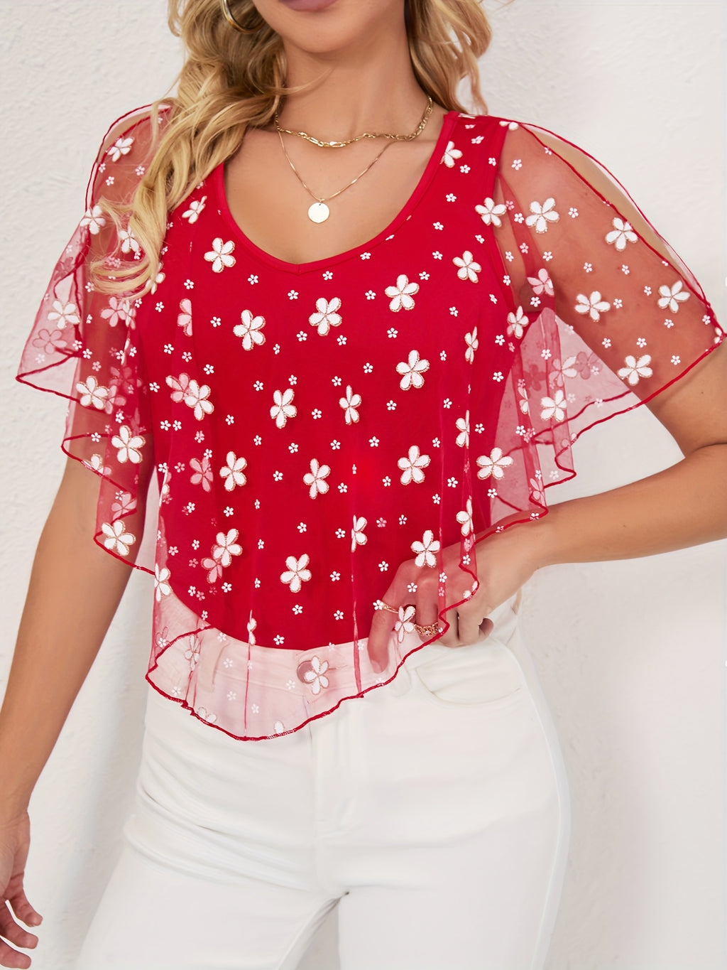 Women's Elegant Tropical Floral Print Short Sleeve T-Shirt - 100% Polyester, Lightweight 170gsm, Moderate Stretch, Spring Summer Fall Casual Top