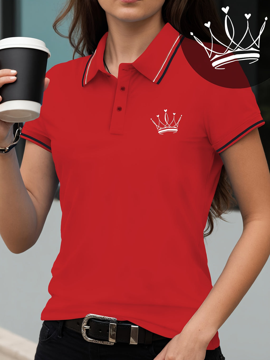 Women's Shirt Short Sleeve T-shirt with Crown Pattern Print