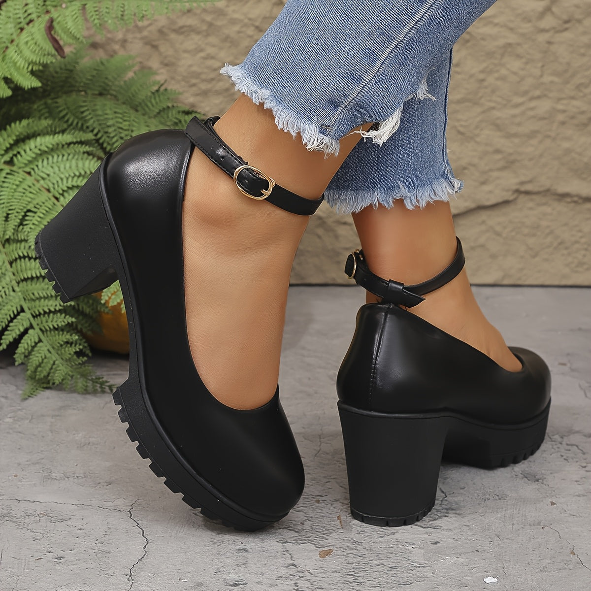 Women'S High Heel Block Heels, Solid Color Plain Toe High Heel Shoes, Lightweight Man Made Materials Upper, Rubber Sole, All-Season Sexy Style