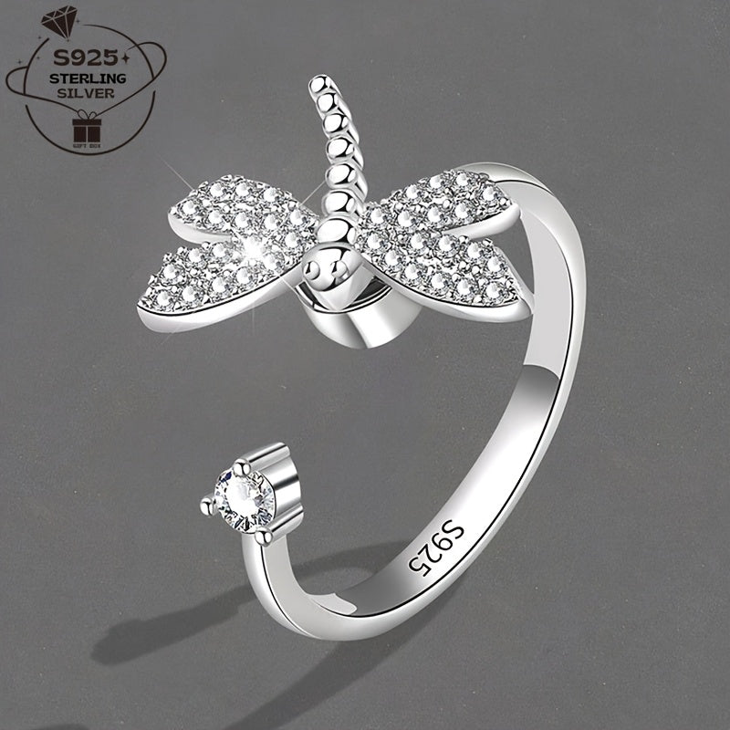 1pc 925 Silver Elegant Rotatable Dragonfly Adjustable Ring for Women's Daily Wear and Gift Giving