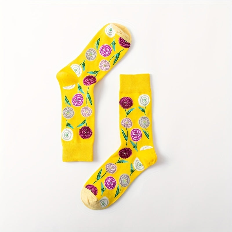 5 Pairs Socks Cartoon Art Flower Plant Kawaii Funny Casual Sock Hosiery Streetwear Harajuku Crew Sox
