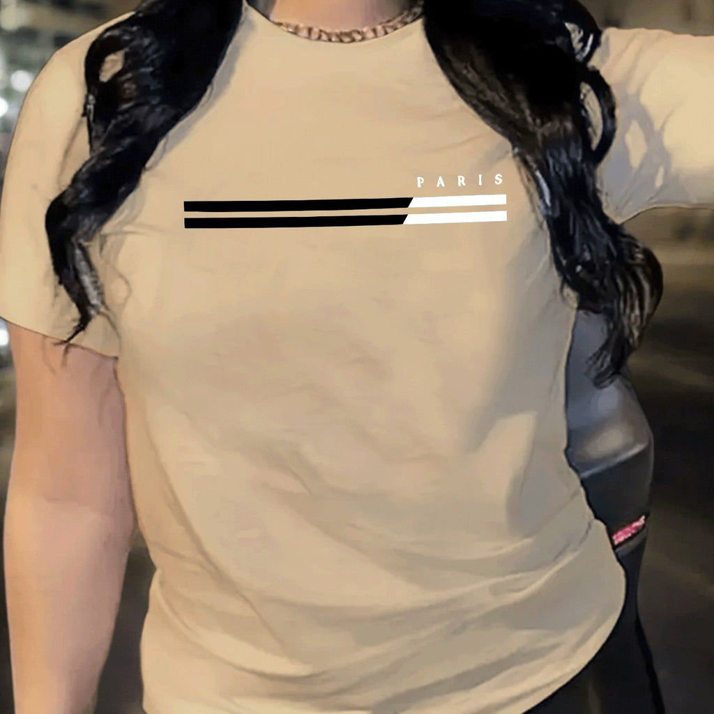 1pc Paris Graphic Print Women'S Casual Summer T-Shirt - Red, Short Sleeve, Round Neck, Polyester Blend, Comfort Fit, Casual Wear | Graphic Tee | Comfortable Fit