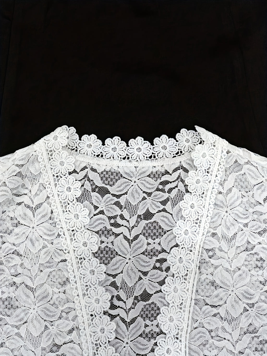 Elegant White Lace Contrast Cardigan - Short Sleeve, Stand Collar, Open Front Jacket for Women | Perfect for Spring\u002FSummer Parties & Casual Wear, Party Wear Cardigan | Lace Detailing | Constructio