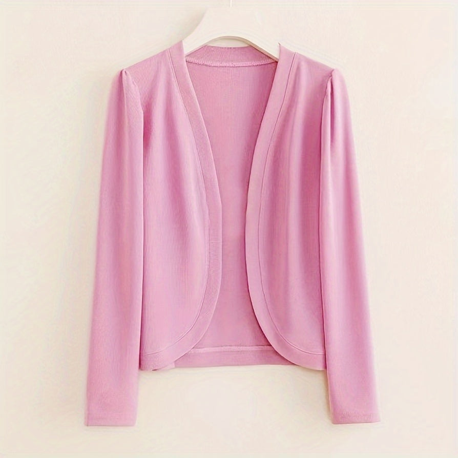 Women's Solid Color Knit Cardigan - Elegant Long Sleeve Open Front Shawl Wrap - Polyester Knitted Breathable Windproof Sun-Proof Outerwear for Mature Style