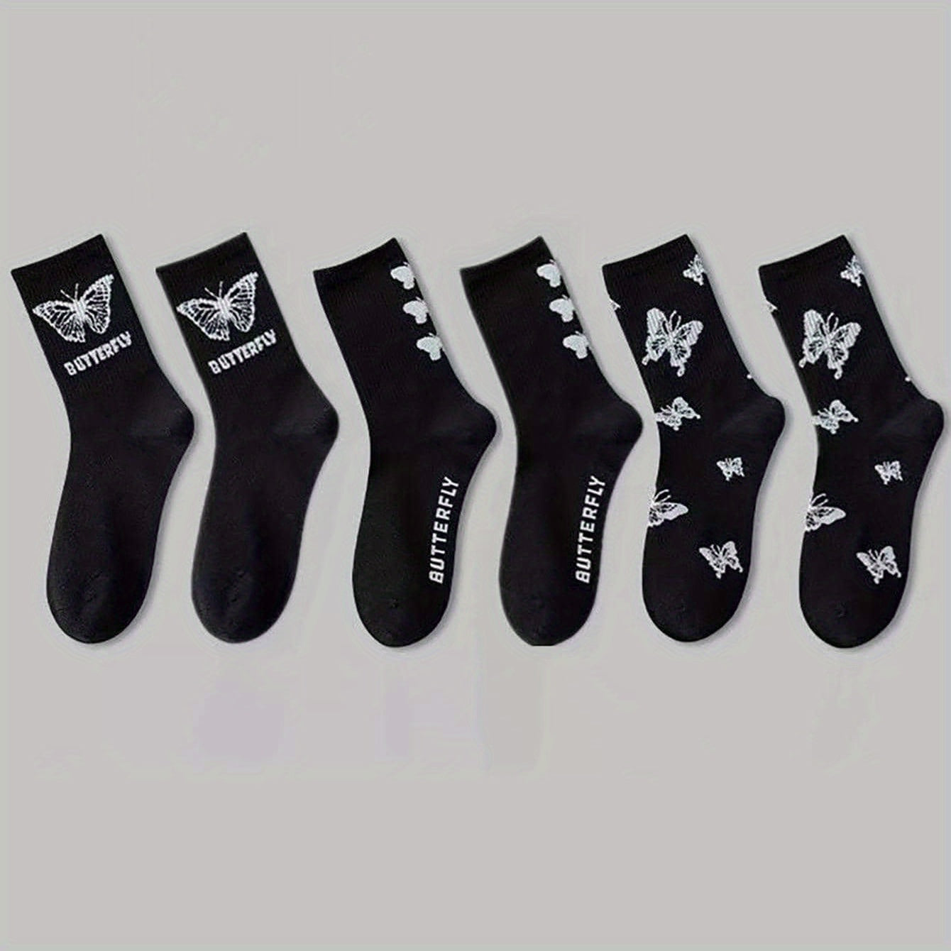 New Solid Color Black and White Butterfly Socks, Street Style Couple Socks for Men and Women