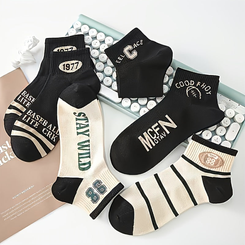 5 Pairs Women's Casual Socks, Unisex Simple Crew Socks, Comfy & Breathable Socks, for Daily & Outdoor Wearing, Spring And Summer