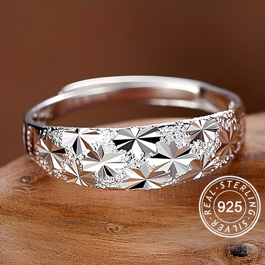 925 Pure Silvery Wide Face Women's Ring Low Allergy Nickel-Free Milky Way Light Surface Adjustable Ring Mouth Gift Box
