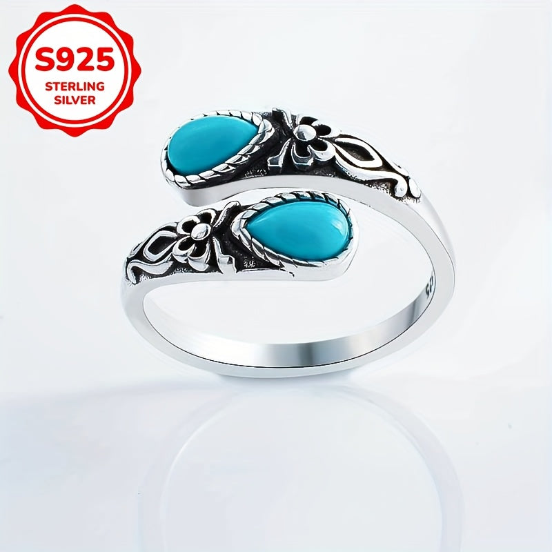 A pair of Women's rings, creative bow, inlaid synthetic turquoise spoon shaped ring, 925 Silvery 3g, daily wear, gift giving for women