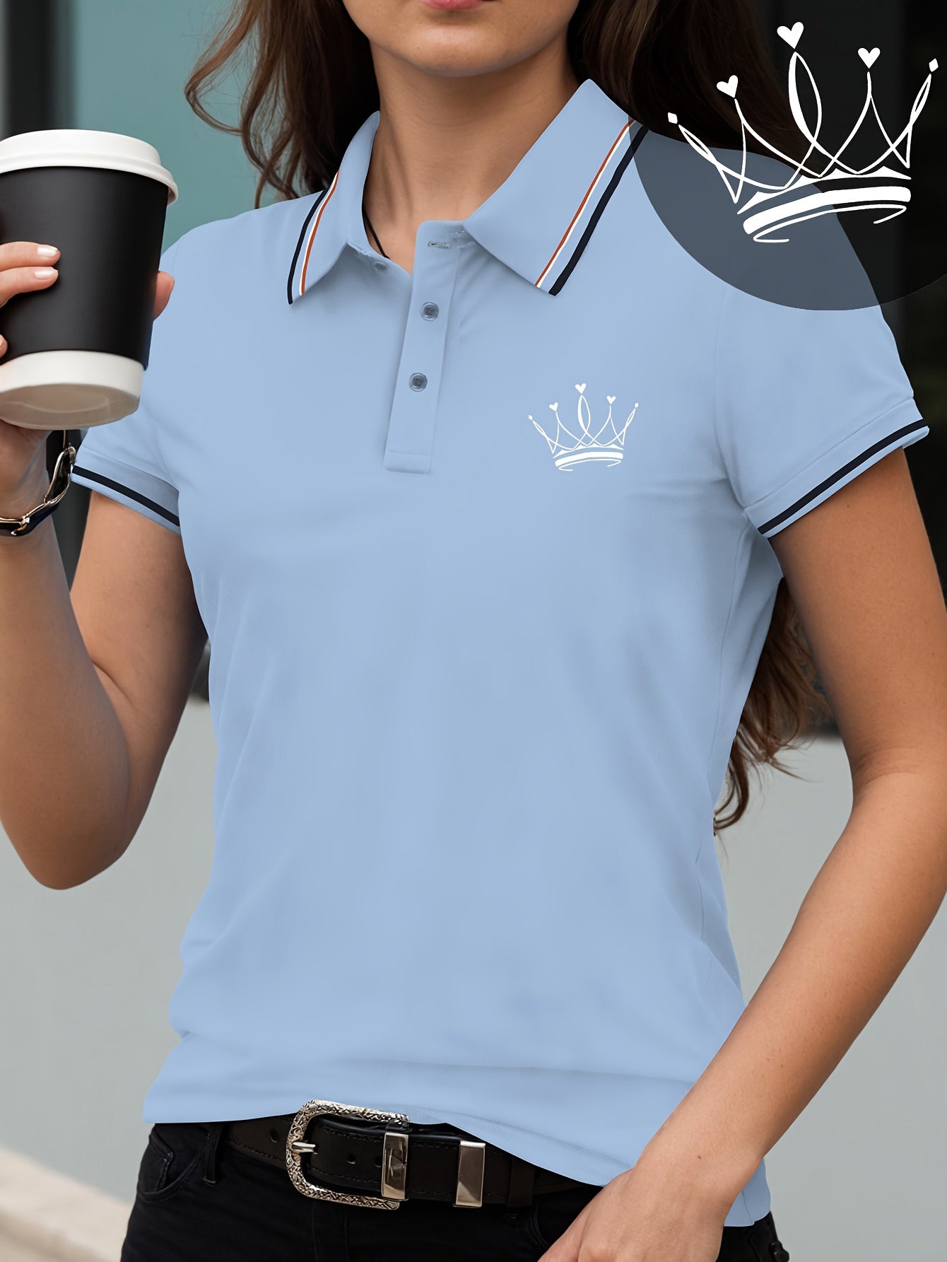 Women's Shirt Short Sleeve T-shirt with Crown Pattern Print