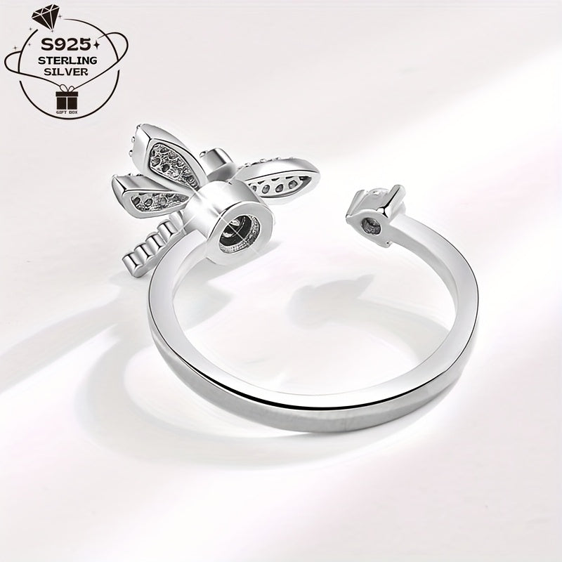 1pc 925 Silver Elegant Rotatable Dragonfly Adjustable Ring for Women's Daily Wear and Gift Giving