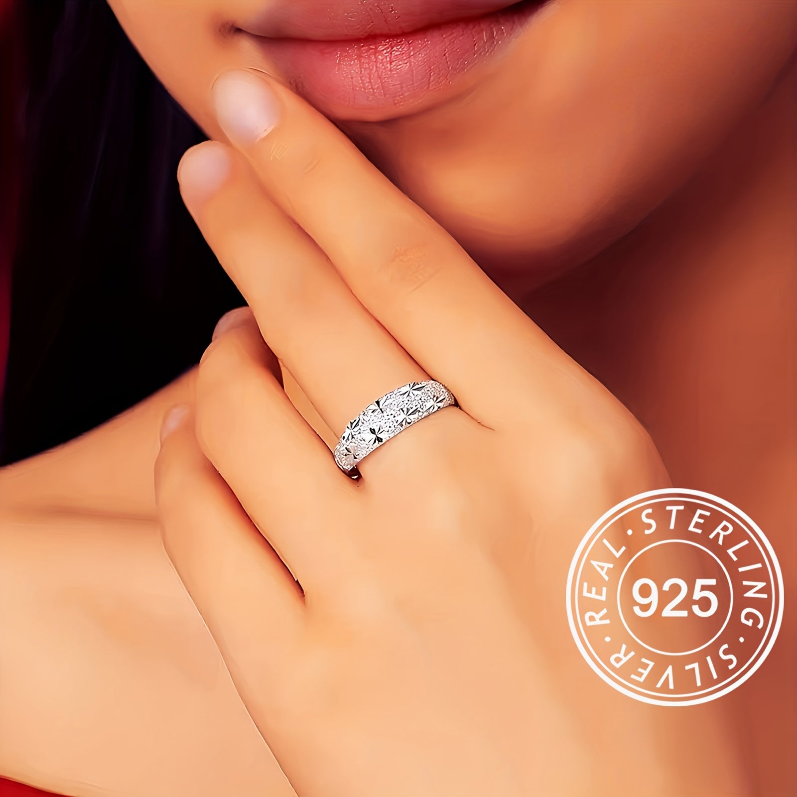 925 Pure Silvery Wide Face Women's Ring Low Allergy Nickel-Free Milky Way Light Surface Adjustable Ring Mouth Gift Box