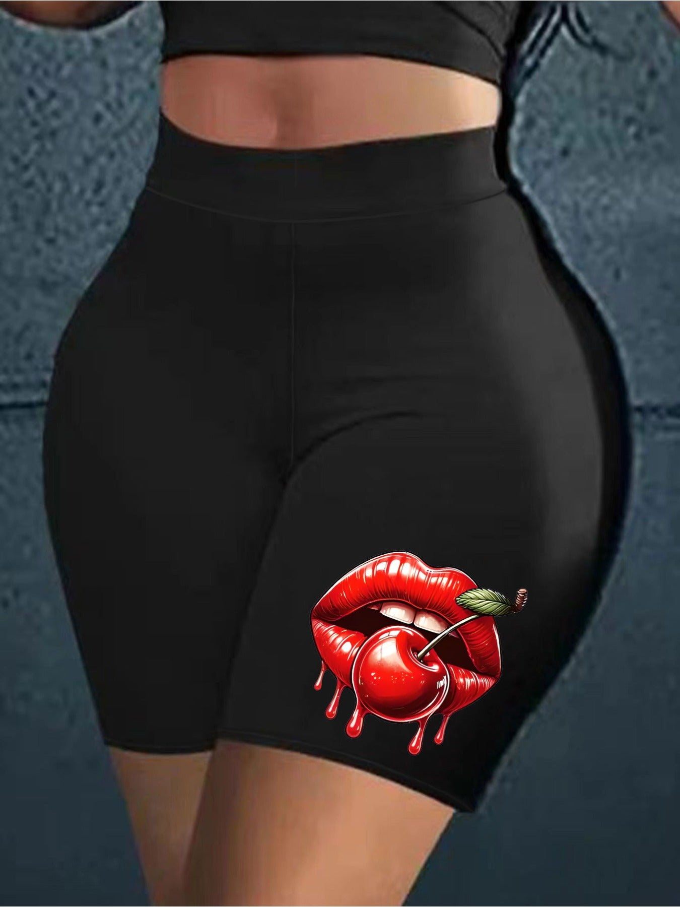 Women'S High-Waisted Biker Shorts - 4-Way Stretch, Non-See-Through, Moisture-Wicking, Quick-Dry, Comfortable Yoga & Running Athletic Shorts, Polyester 95%, Spandex 5%, Geometric-Pattern, Spring Season, Regular Fit, Knit Fabric, 200 g\u002Fm²