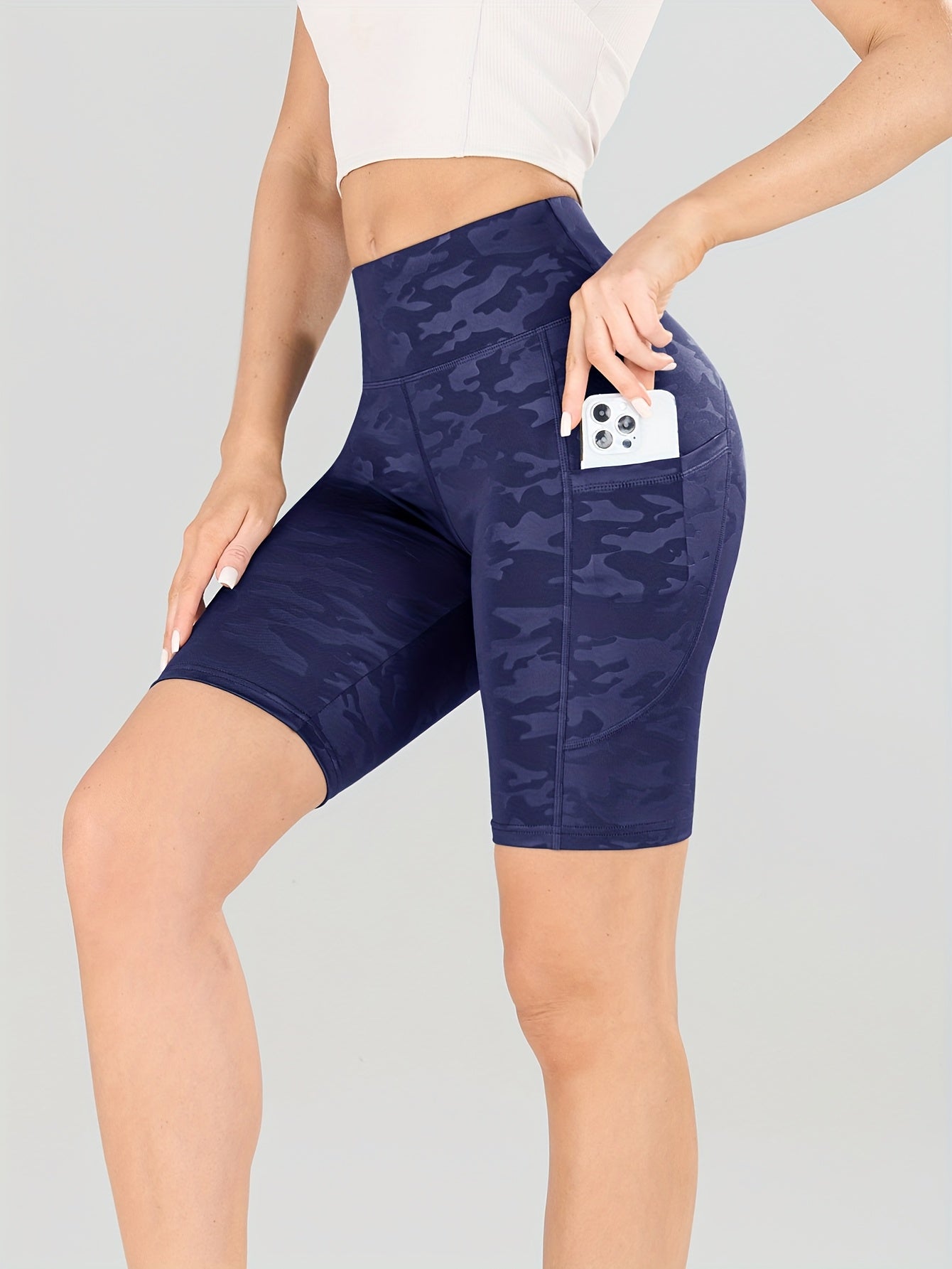 Women'S High-Waisted Camo Yoga Shorts - Stretchy, Breathable, Moisture-Wicking, Ideal for Running, Yoga, and Outdoor Fitness, Summer Workout Gear|Camouflage Pattern|Stretchy Fabric