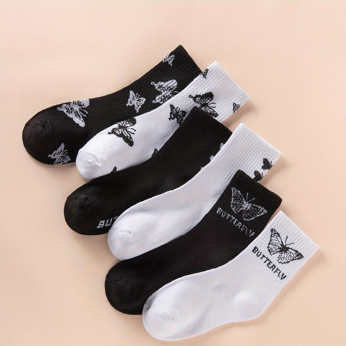 New Solid Color Black and White Butterfly Socks, Street Style Couple Socks for Men and Women