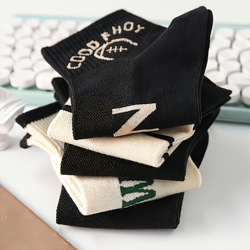 5 Pairs Women's Casual Socks, Unisex Simple Crew Socks, Comfy & Breathable Socks, for Daily & Outdoor Wearing, Spring And Summer